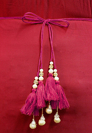 Embroidered Velvet Adjustable Waist Belt in Fuchsia