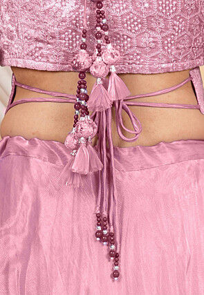 Embroidered Velvet Adjustable Waist Belt in Light Pink