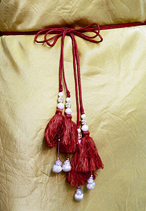 Embroidered Velvet Adjustable Waist Belt in Maroon