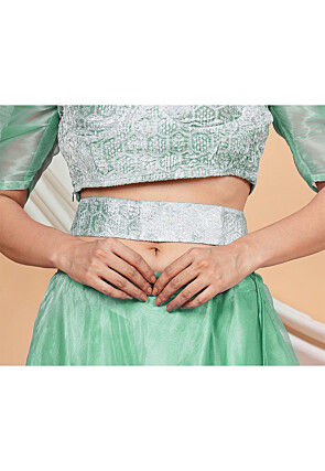 Embroidered Velvet Adjustable Waist Belt in Pastel Green