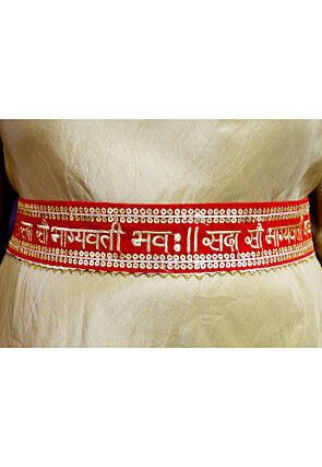 Embroidered Velvet Adjustable Waist Belt in Red