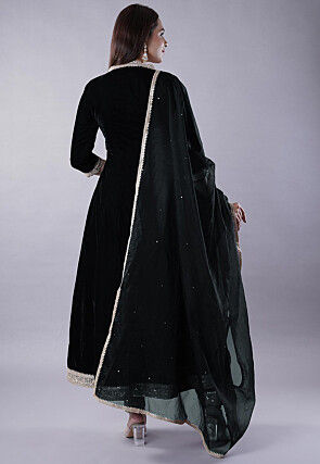 Embroidered Velvet Anarkali Suit in Black