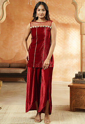 Embroidered Velvet and Net Pakistani Suit in Maroon