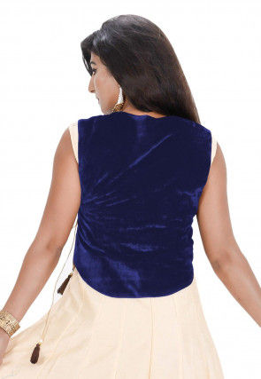 Embroidered Velvet Asymmetric Jacket in Dark Blue