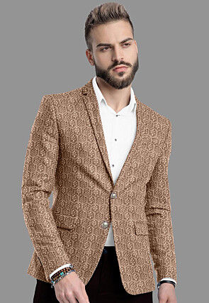 Embroidered Velvet Blazer in Beige