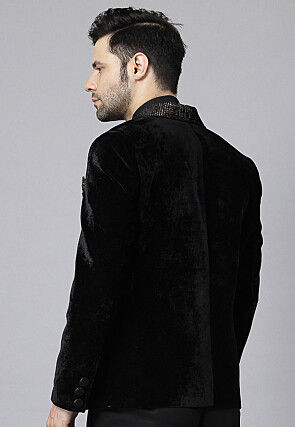 Embroidered Velvet Blazer in Black