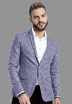 Embroidered Velvet Blazer in Grey