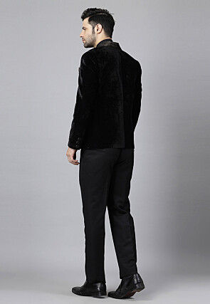 Embroidered Velvet Blazer Set in Black