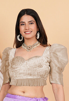 Embroidered Velvet Blouse in Beige