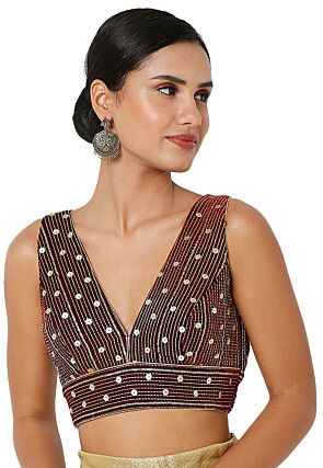 Embroidered Velvet Blouse in Maroon