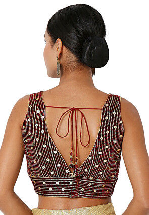 Embroidered Velvet Blouse in Maroon