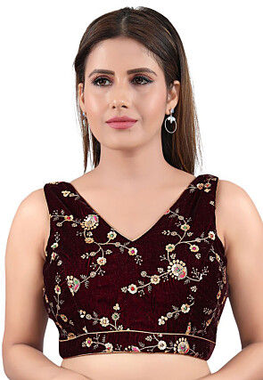Embroidered Velvet Blouse in Maroon