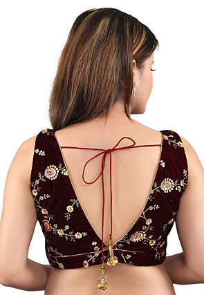Embroidered Velvet Blouse in Maroon