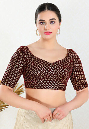 Embroidered Velvet Blouse in Maroon