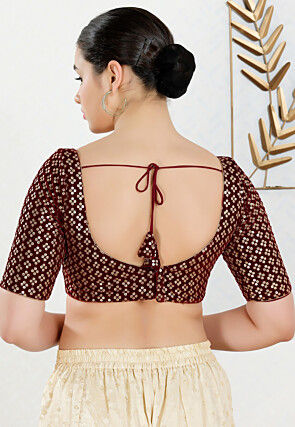 Embroidered Velvet Blouse in Maroon