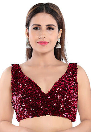 Embroidered Velvet Blouse in Maroon