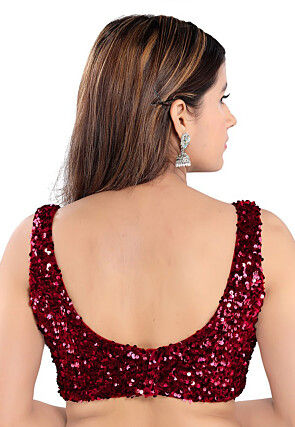 Embroidered Velvet Blouse in Maroon