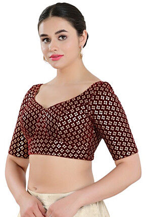 Embroidered Velvet Blouse in Maroon