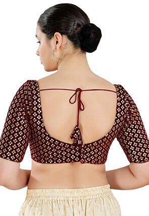 Embroidered Velvet Blouse in Maroon
