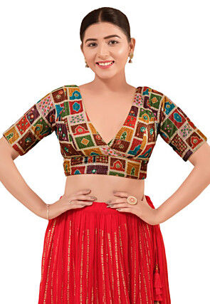 Embroidered Velvet Blouse in Multicolor