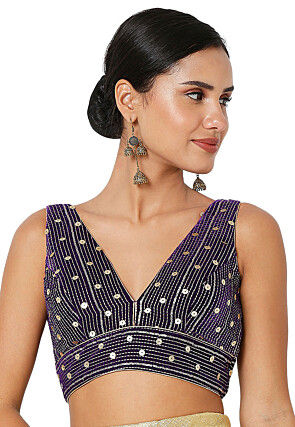 Embroidered Velvet Blouse in Purple