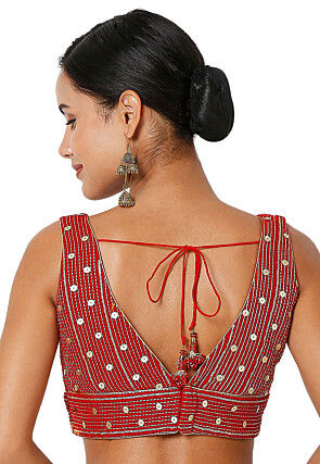 Embroidered Velvet Blouse in Red