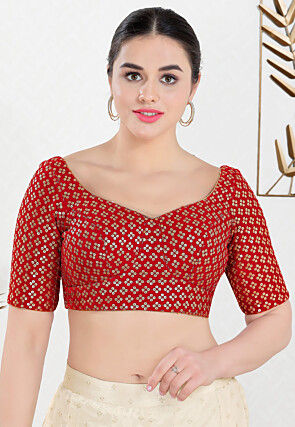 Embroidered Velvet Blouse in Red