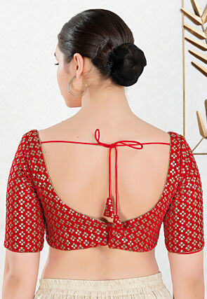 Embroidered Velvet Blouse in Red