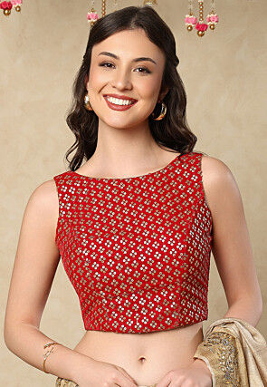 Embroidered Velvet Blouse in Red