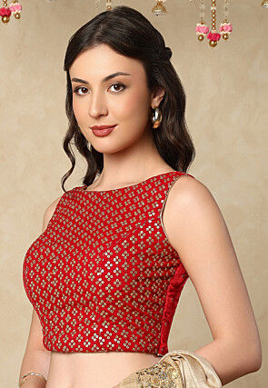 Embroidered Velvet Blouse in Red