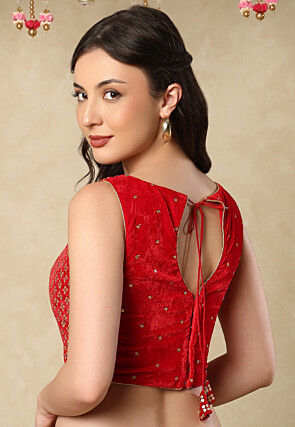 Embroidered Velvet Blouse in Red
