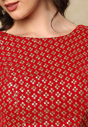 Embroidered Velvet Blouse in Red