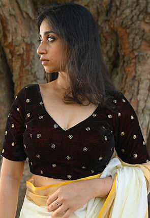 Red - Velvet - Readymade Saree Blouse Designs Online: Buy Fancy Blouses at  Utsav Fashion