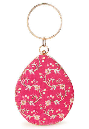 Embroidered Velvet Clutch Bag in Pink