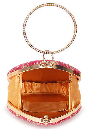 Embroidered Velvet Clutch Bag in Pink