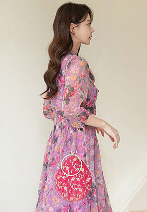 Embroidered Velvet Clutch Bag in Pink