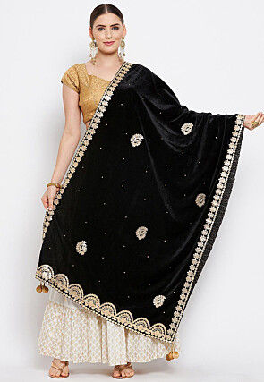 Embroidered Velvet Dupatta in Black