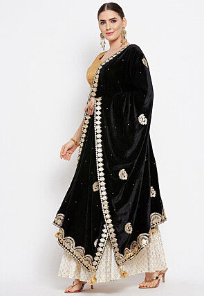 Embroidered Velvet Dupatta in Black