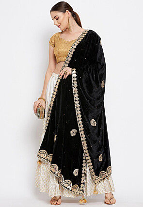 Embroidered Velvet Dupatta in Black