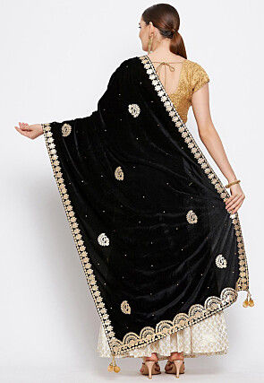 Embroidered Velvet Dupatta in Black