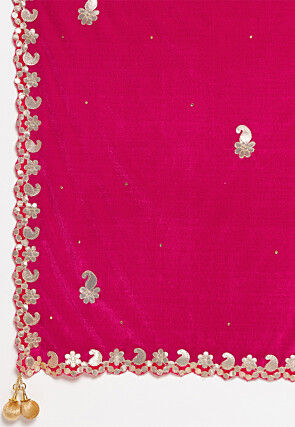 Embroidered Velvet Dupatta in Fuchsia