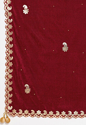 Embroidered Velvet Dupatta in Maroon