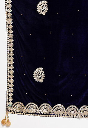 Embroidered Velvet Dupatta in Navy Blue