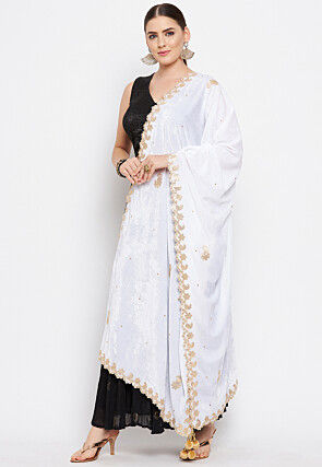 Embroidered Velvet Dupatta in White