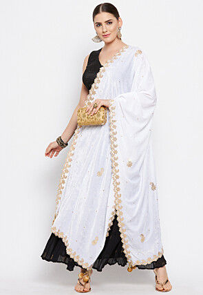 Embroidered Velvet Dupatta in White