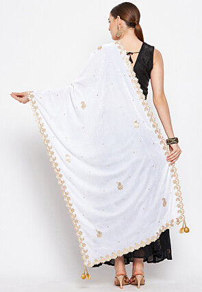 Embroidered Velvet Dupatta in White