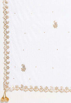 Embroidered Velvet Dupatta in White