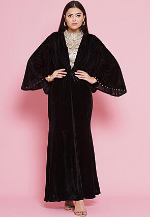 Embroidered Velvet Gown in Black
