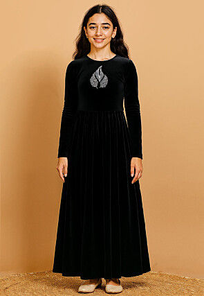 Embroidered Velvet Gown in Black