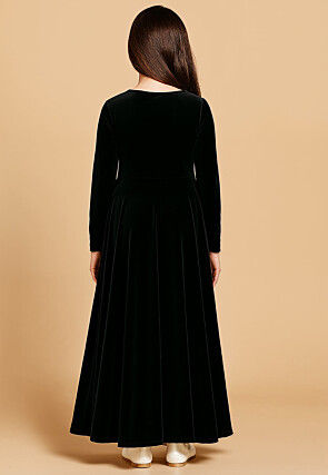 Embroidered Velvet Gown in Black
